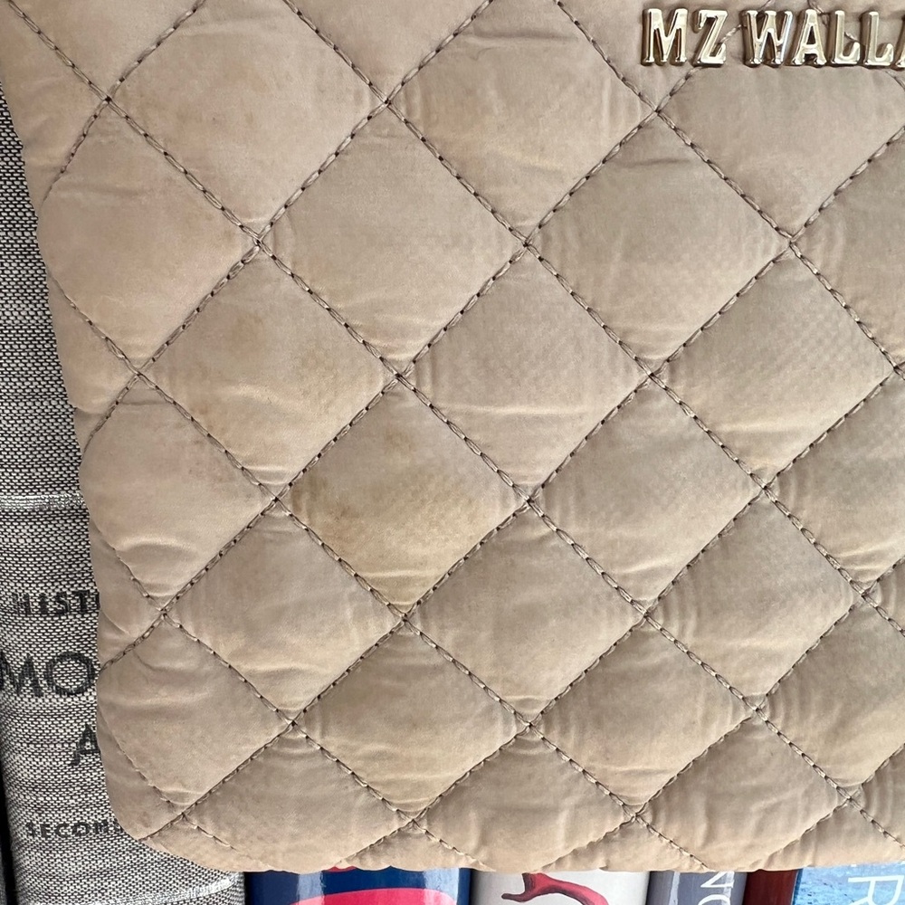 MZ Wallace Tan Quilted Crossbody Bag with Neon Strap - Picture 2 of 8